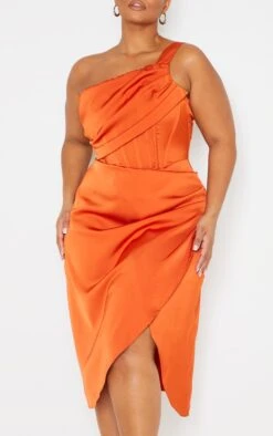 Plus Orange Satin Drape Detail Side Split Midi Dress -VelvetMuse Store 69bd925d80f15809005f7dc77c66c1e2442cfe12 cmu5772 5