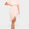Nude Wrap Front Kimono Sleeve Midi Dress