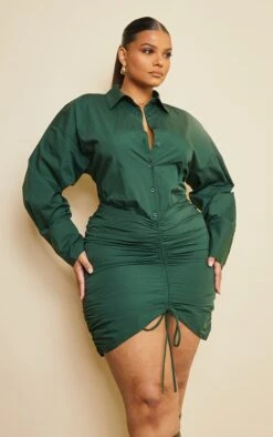 Plus Forest Green Oversized Shirt Ruched Bodycon Dress -VelvetMuse Store 6c10632db08abf2e200697c92631d288799fa44f cmw1219 4