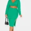 Plus Bright Green Rib Midi Skirt