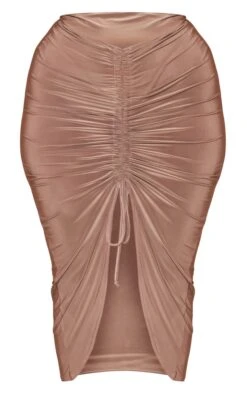 Plus Mocha Slinky Ruched Front Midi Skirt -VelvetMuse Store 7070236f670d4975e2837ea44219d3bd04a1d8fc cna5444 5