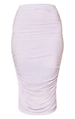White Slinky Second Skin Ruched Midi Skirt -VelvetMuse Store 711165e189aa35a62ed4addef1fad44b0dc4dba2 clv6464 5