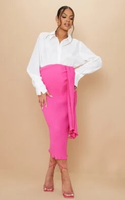Maternity Pink Plisse Twist Midi Skirt