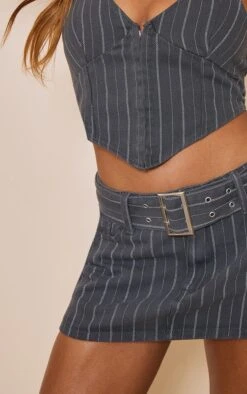 Charcoal Pinstripe Belted Denim Micro Mini Skirt -VelvetMuse Store 72d9e181d058442a197e90857cb7aca90137057b cnc0210 5