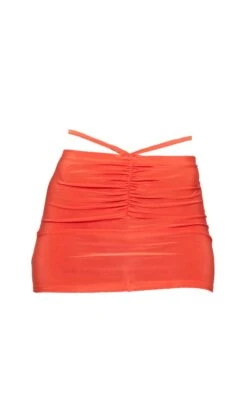 Orange Slinky Ruched Front Tie Waist Micro Mini Skirt -VelvetMuse Store 73b8f985b792ae60488e9f59e62ae4beabdf0f6d cnd9331 6
