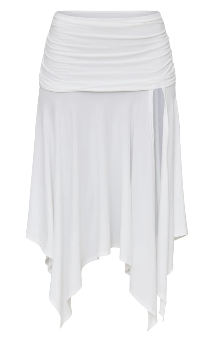 White Soft Touch Ruched Asymetric Midi Skirt 5 White Soft Touch Ruched Asymetric Midi Skirt - Image 5