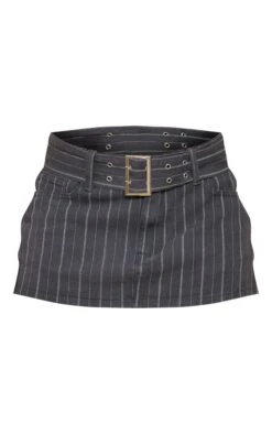 Charcoal Pinstripe Belted Denim Micro Mini Skirt -VelvetMuse Store 73ca811497034c13548889d54252022dfa8707d4 cnc0210 6