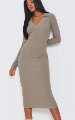 Tall Taupe Plunge Polo Neck Midi Dress -VelvetMuse Store 76626f05b7460ce6c6fa6f5e539234bf496e7fd4 cnd0591 4