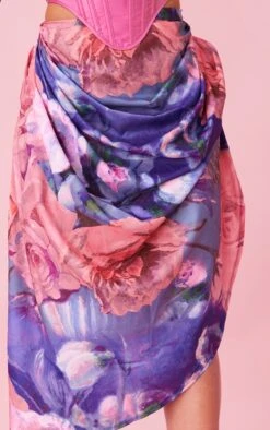 Purple Floral Print Ruched Side Midi Skirt -VelvetMuse Store 76d950110959b85a65d1b1601ce7ecaf6e0defae cnd6684 4