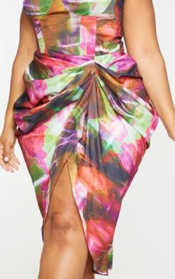 Plus Lime Textured Print Ruched Side Midi Skirt -VelvetMuse Store 782fa683f4ea6895d906e78d16ee2a92317a801d cms6609 4