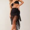 Black Linen Feel Fringe Asymmetric Skirt