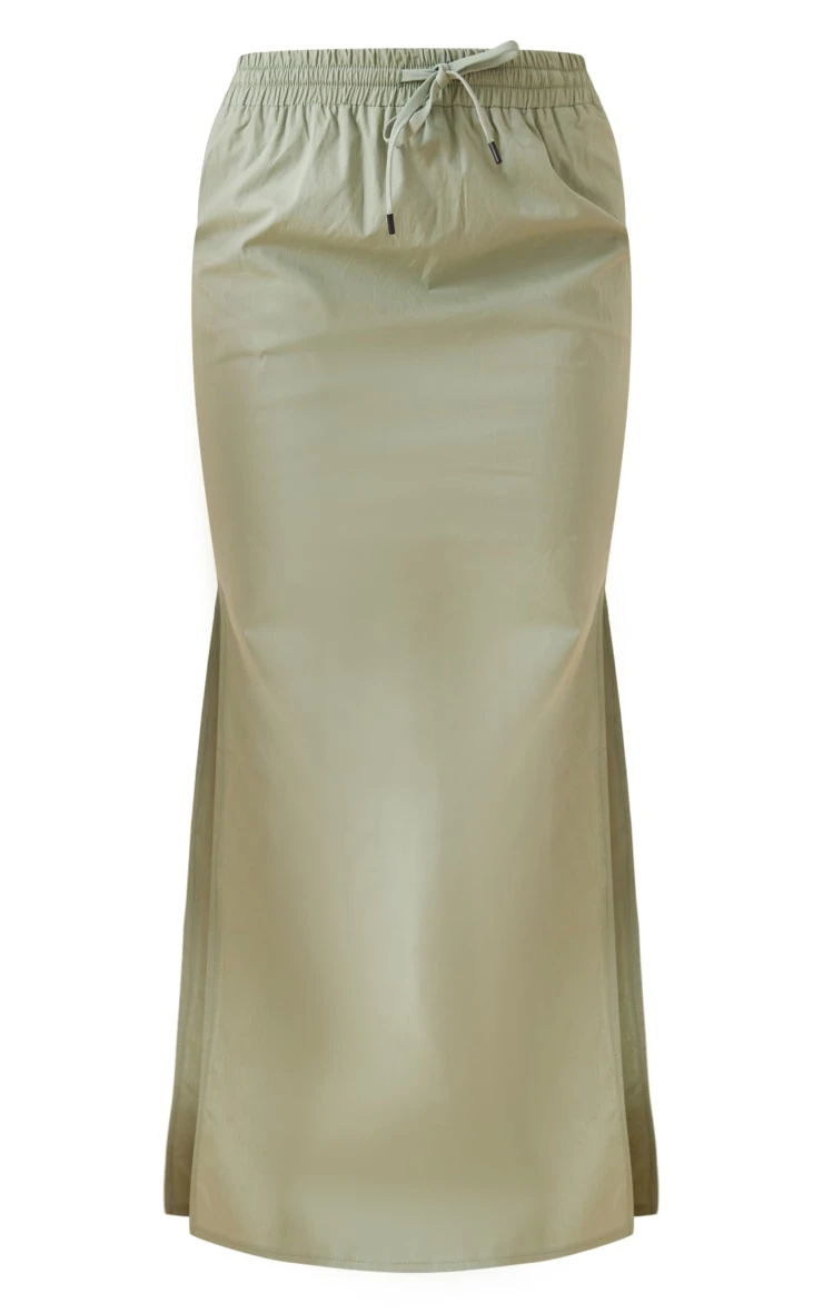 Sage Khaki Cotton Poplin Split Side Drawstring Waist Midaxi Skirt 5 Sage Khaki Cotton Poplin Split Side Drawstring Waist Midaxi Skirt - Image 5