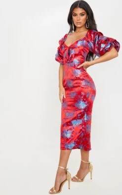 Red Floral Jacquard Lace Up Back Midi Dress -VelvetMuse Store 7a8fb1623b9e337faeb6bd3fdeef14a2d218d741 cmh1122 3
