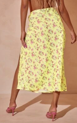 Yellow Woven Floral Printed Ruched Tie Detail Split Leg Midaxi Skirt -VelvetMuse Store 7b13266e58b7620453458ad4ccaf0aadf04a2aff cmy0634 4