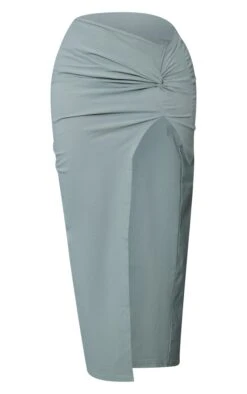 Shape Sage Green Stretch Woven Ruched Split Detail Midi Skirt -VelvetMuse Store 7b250da3c19ca52357ee7be4b342a35ed8e4cf1e cna4623 5