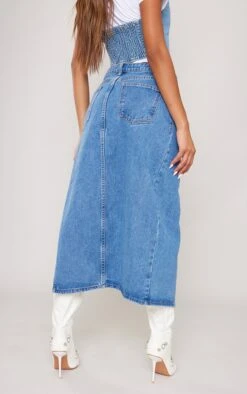 Mid Blue Wash Extreme Thigh High Slit Denim Midi Skirt -VelvetMuse Store 7b7825a01204e4ad83a3edaac13d118b93d2294b cnc9795 3