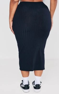 Plus Black Ribbed High Waist Midi Skirt -VelvetMuse Store 7bd66ba3942cf5c29e0b96f0d8d0d8a5c50db1eb cnc5294 3