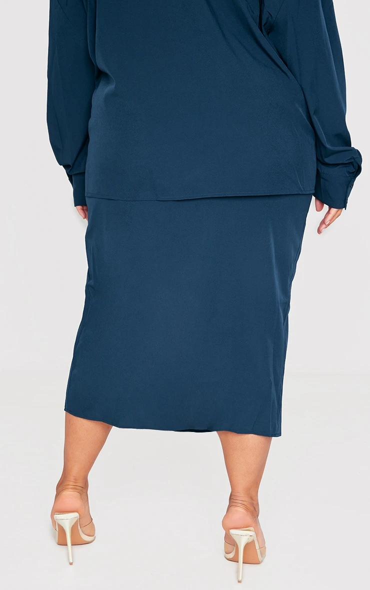 Plus Petrol Side Split Fitted Midi Skirt 3 Plus Petrol Side Split Fitted Midi Skirt - Image 3