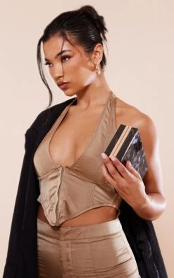 Dark Khaki Satin Hook & Eye Cut Out Halter Midi Dress -VelvetMuse Store 7d49b90301579cac5fa72531d470d75a43025e95 cnc7723 4