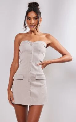 Stone Bandeau Button Pocket Detail Bodycon Dress
