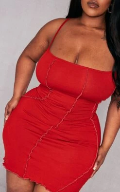 Plus Red Seam Detail Bodycon Dress -VelvetMuse Store 7e964c77a4defd03e52871cae76c6a99843fe261 cnd2491 4