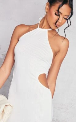 White Textured Rib Halterneck Cut Out Midaxi Dress -VelvetMuse Store 811fca8e62efa60bc54c04245c4b1874c4b922b1 cne2872 4