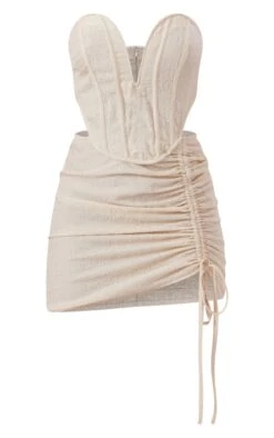 Cream Textured Extreme V Bar Ruched Skirt Bodycon Dress -VelvetMuse Store 8160601fdf0d3ab5427ea26b90aca579e68a9860 cnd5883 5