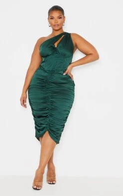 Plus Emerald Green One Shoulder Corset Ruched Satin Midi Dress -VelvetMuse Store 8253bbf315d9b49e634c6bb9683f7d9b15647356 cmu1335 4
