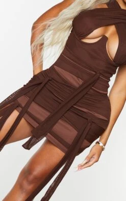Shape Chocolate Brown Mesh Wrap Neck Tie Detail Bodycon Dress -VelvetMuse Store 8492d278bc699089e3f6daf65bb5d1aa0e5b0c61 cmt7559 5