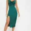 Emerald Green Strappy Satin Cowl Midi Dress