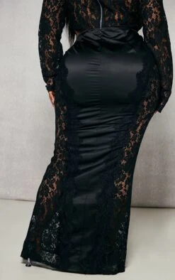 Plus Black Satin Lace Detail Midi Skirt -VelvetMuse Store 880f0ee40c8e5817cb5539f9acac0d9990e17eac cnc5122 3