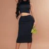 Shape Black Disco Low Rise Midi Skirt