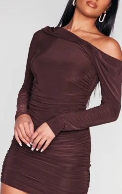 Chocolate Slinky One Shoulder Ruched Detail Bodycon Dress -VelvetMuse Store 89313b363dcda17ceed8ec1646884a05d98c1873 cnc6169 4