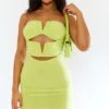 Lime Slinky Bandeau V Bar Detail Cut Out Bodycon Dress