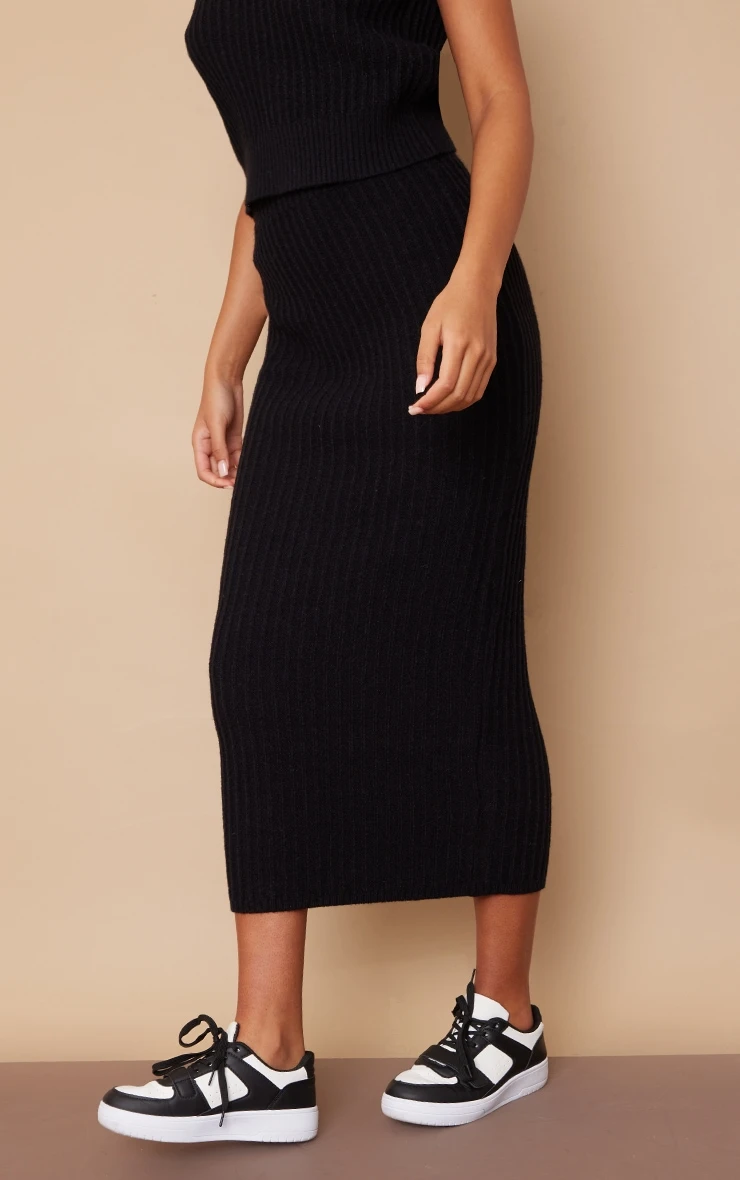 Tall Black Knitted Bodycon Midi Skirt 2 Tall Black Knitted Bodycon Midi Skirt - Image 2