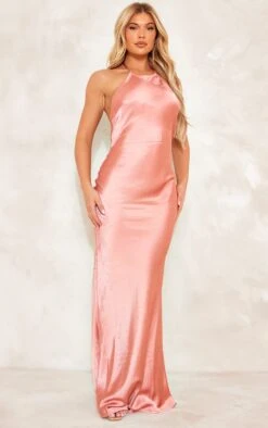 Dusty Pink Satin Halterneck Backless Button Midaxi Dress 9 Dusty Pink Satin Halterneck Backless Button Midaxi Dress -VelvetMuse Store 8b8da334e642c72537fdeb8c78d5f39f1cdb898b cne2990 1