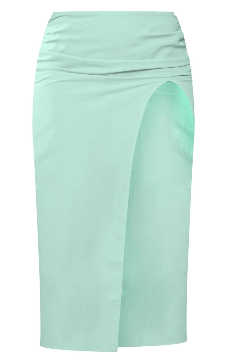 Sea Green Woven Low Rise Ruched Side Midi Skirt 5 Sea Green Woven Low Rise Ruched Side Midi Skirt - Image 5