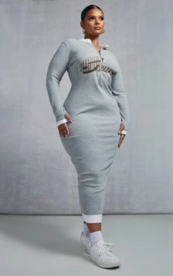 Plus Grey Marl Printed Rib Zip Up Midi Dress -VelvetMuse Store 8dbbe7f29e8046ca4f4a83b75f810d9eb1aef7dd cnc7367 3