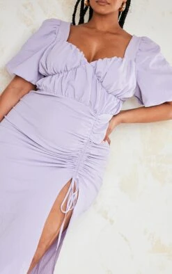 Plus Lilac Puff Sleeve Ruched Side Split Midi Dress 7 Plus Lilac Puff Sleeve Ruched Side Split Midi Dress -VelvetMuse Store 8e3a939da28c9fdba33ca963eeefa42786225ac4 cne0627 4