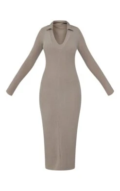 Tall Taupe Plunge Polo Neck Midi Dress -VelvetMuse Store 8e9ac7d4e47ad71d7b64e1a60b6422d1dbf1516a cnd0591 5