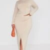 Plus Oatmeal Rib Asymmetric Wrap Midi Skirt