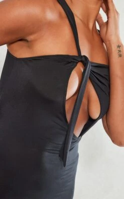 Black Slinky Asymmetric Strap Knot Detail Midaxi Dress -VelvetMuse Store 91fb7715ab6aaae9e601a4cd78389d5966e16798 cne1452 4