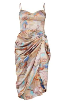 Multi Marble Print Satin Ruched Skirt Corset Detail Midi Dress -VelvetMuse Store 93837f4a2d00a15d82cacf16f90cd44f876c3fc5 cmr2148 6