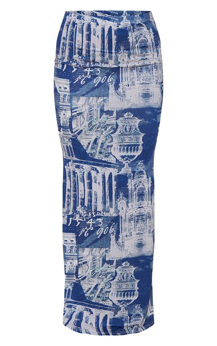 Blue Denim Print Slinky Low Rise Midaxi Skirt 5 Blue Denim Print Slinky Low Rise Midaxi Skirt - Image 5