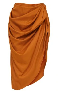 Brown Ruched Side Midi Skirt -VelvetMuse Store 983643cd9ac4791d4b57c43a64689ee873ca00d6 cmn8197 5