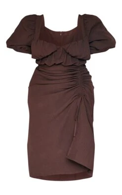 Plus Chocolate Puff Sleeve Ruched Side Split Midi Dress -VelvetMuse Store 98df88993fe10c10ebeaa90dc0fa6bbea3c24214 cnb6990 5