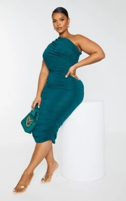 Plus Emerald Green Slinky Ruched One Shoulder Longline Midi Dress -VelvetMuse Store 9cd311995753956a235449b8651761a144bfe196 cmu8698 4