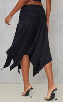 Black Soft Touch Ruched Asymetric Midi Skirt -VelvetMuse Store a015511b49c2574475123af7162324fc9977f2ad cnd3695 3