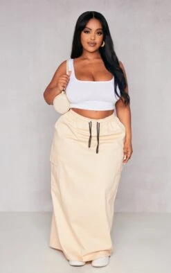 Plus Beige Twill Cargo Midaxi Skirt