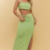 Green Linen Look High Waist Midaxi Skirt